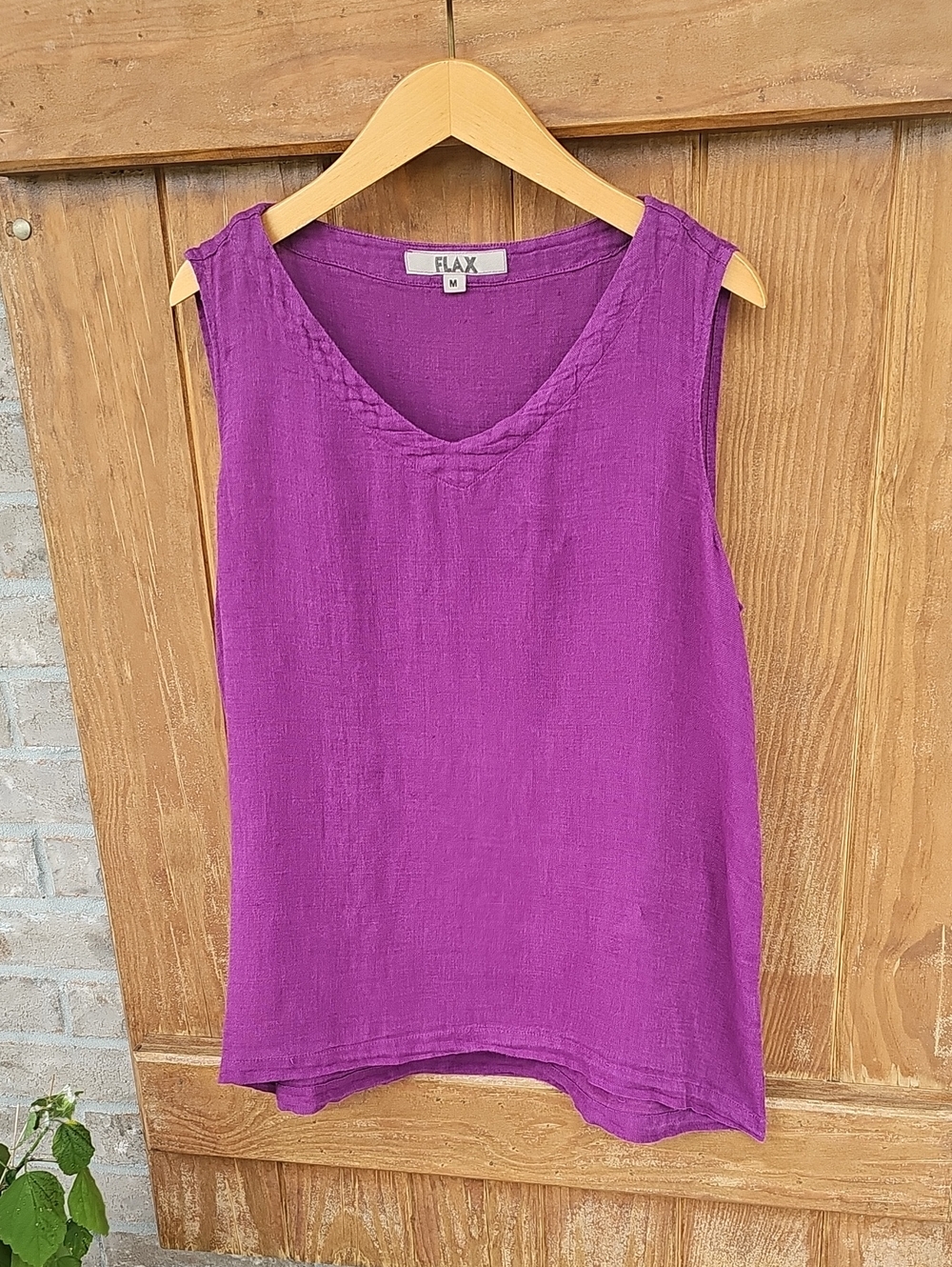 Flax Bright Purple Sleeveless Linen V-Neck Tank